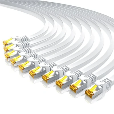 Abbildung von 10 x 0,25m CAT 7 Netzwerkkabel Flach Ethernet Kabel Gigabit Lan Gbit s Patchkabel Flachbandkabel Verlegekabel Cat.7 U FTP PIMF Schirmung mit RJ 45 Stecker Switch Router Modem