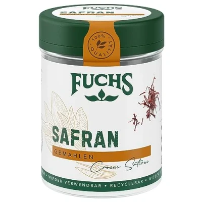 Abbildung von Fuchs Gewürze Safran gemahlen würziges Aroma für leichte Gerichte natürliche Zutaten 0,4 g in wiederverwendbarer, recyclebarer Dose