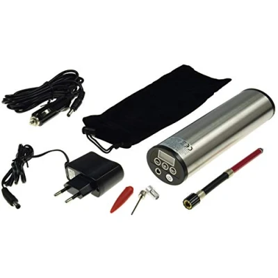 Abbildung von Chilitec Akku Luftpumpe Kompressor Reifenpumpe mit Display wiederaufladbar 12V / 230V Inklusive Ladegerät 3 Adapter