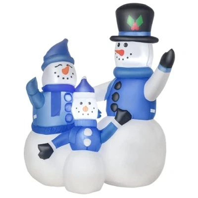 Abbildung von HOMCOM Schneemann Familie Selbstaufblasbare Dekoration LED mit Gebläse Blau L100 x B55 H120 cm