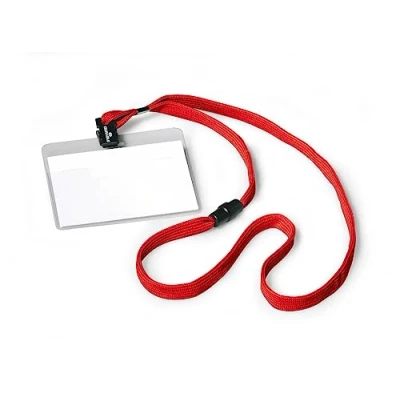 Abbildung von Durable Namensschild (mit Textilband 10, 60 x 90 mm, Bandlänge 44 cm) Packung à 10 Stück, rot, 813903