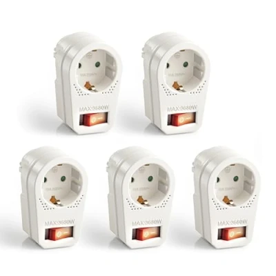 Abbildung von Steckdosenadapter mit An/Aus Schalter, 1x Typ C/EF, 16A, weiß, 5er Set