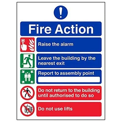 Abbildung von VSafety Allgemeines Brandschutzschild mit 5 Hinweisen (englische Version), Hochformat, 150 x 200 mm, 2 mm Hartplastik