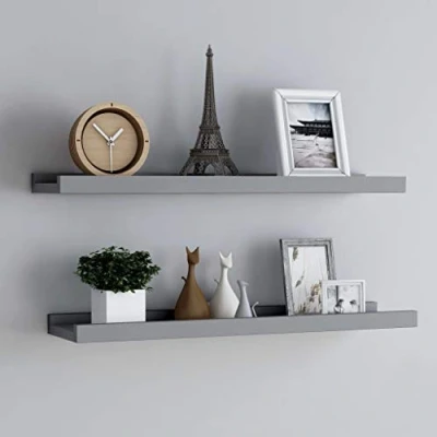 Abbildung von WEMYUFURN Bilderleisten 2 STK. Grau 80x9x3 cm MDF, Wand Sideboard Regale Bücherregal Wandregal für Wohnzimmer, Schlafzimmer und Büro