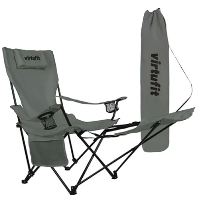 Abbildung von VirtuFit Klappbarer Campingstuhl Strandstuhl mit Fußstütze Grau