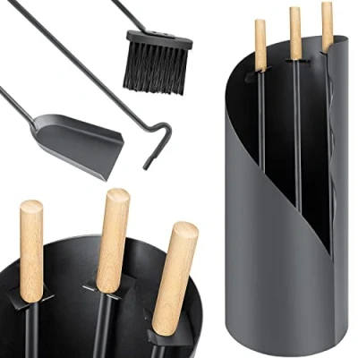 Abbildung von KESSER Kaminholzkorb, Kaminbesteck Set 4 teiliges Kaminzubehör Modern Design