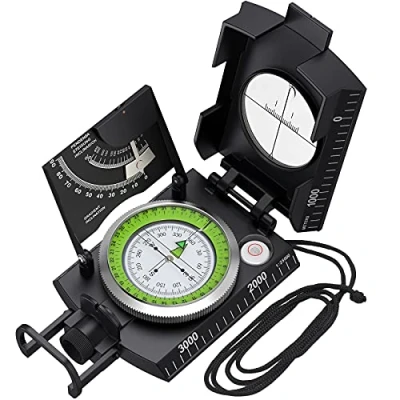 Abbildung von Proster Militär Marschkompass Professioneller Taschenkompass Peilkompass Kompass Compass mit Klinometer Tragschlaufe Tasche für Jagd Wandern und Aktivitäten im Freien (Hellschwarz)