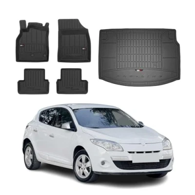 Abbildung von OMAC Fußmatten &amp; Kofferraumwanne Set kompatibel mit Renault Megane 2008 2015 Gummi TPE 5X