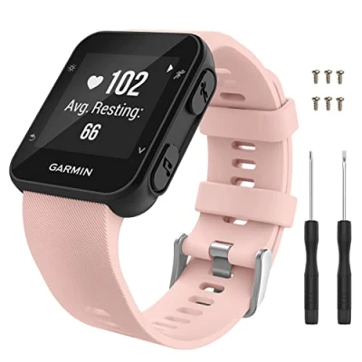 Abbildung von MoKo Armband Kompatibel mit Garmin Forerunner 35 GPS Laufuhr, Silikon Ersatz Uhrenarmband Sportarmband Wechselarmband 2 Schraubendrehern und 6 Schrauben, Rosa