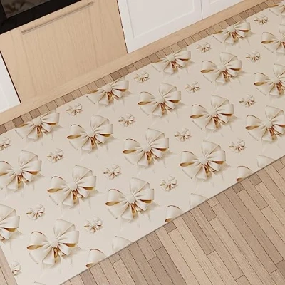 Abbildung von PETTI Artigiani Italiani Küchenteppich, rutschfest, waschbar, Küchenläufer, 52 x 440 cm, Beige Schleifen Design, 100% Made in Italy