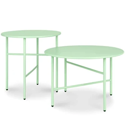 Abbildung von bomoe 2er Set Runder Beistelltisch Metall Mint Kratzfest unterschl. Höhe &amp; Durchmesser Stabile Wohnzimmer Couchtische Leicht In Outdoor Gartentisch Balkon Tisch Terrasse Finn