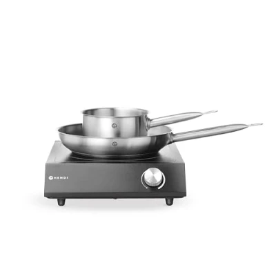 Abbildung von HENDI Induktionskocher Set, inkl. ø280mm Bratpfanne und ø160mm Kochtopf, für Pfannen mit Bodendurchmesser ø120mm bis ø280mm, stufenlose Leistungsregelung, 230V/3500W, 395x320x(H)95mm, Edelstahl