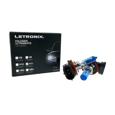 Abbildung von letronix Halogen Auto Lampen H11 12V 8500K Kalt Weiß Xenon Optik Gas Ultra White Look Birnen Lampe Abblendlicht Nebelscheinwerfer Fernlicht Kurvenlicht Zulassung E Prüfzeichen (LED Optik) (H11 55W)