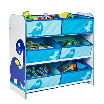 Abbildung von Worlds Apart Dinosaurier Regal zur Spielzeugaufbewahrung mit sechs Kisten für Kinder, 60.0x63.5x30.0 cm, Blau