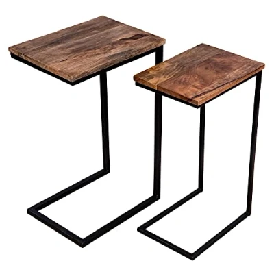 Abbildung von levandeo 2er Set Beistelltisch Mango Natur Eisen Schwarz Design Holz Couchtisch Industrial Deko Tisch