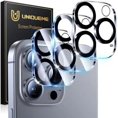 Abbildung von UniqueMe für iPhone 16 Pro/iPhone Pro Max Kameraschutz [Kratzfest, Stabil], Ultra Klar 9H Härte Max/iPhone 3 Stück
