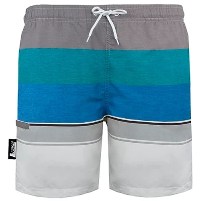 Abbildung von Luvanni Badehose für Herren Schnelltrocknende Badeshorts 601 mit Kordelzug Beachshorts Boardshorts Schwimmhose Männer Streifenmuster Blau grau Streifen S