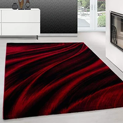 Abbildung von Teppium Teppich Abstrakt Wellen Design, Rechteckig, Höhe: 12 mm, Kurzflor Wohnzimmer Design Rot Pflegeleicht