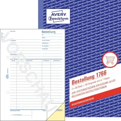 Abbildung von AVERY Zweckform 10 x Formularbuch Bestellung A5 selbstdurchschreibend 2x40 Blatt
