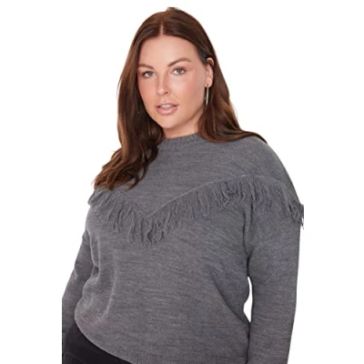 Abbildung von TRENDYOL Damen Pullover mit Rundhalsausschnitt, Einfarbig, Normale Passform, Übergröße Sweatshirt, Anthrazit, XL