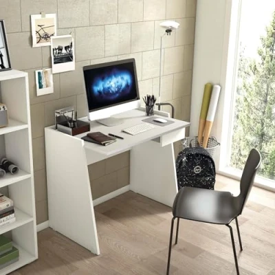 Abbildung von Dmora Schreibtisch Calendula, Moderner mit Schublade, Studier oder Bürotisch für PC Buchhalter, 100% Made in Italy, Cm 90x60h80, Weiß