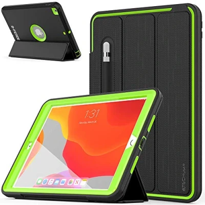 Abbildung von TECHGEAR D Fence Schutzhülle Designed für iPad 10.2 2021/2020/2019 [9. 8. 7. Generation] Hülle, Schlagfester, Robuster Schutzanzug Rüstung Smart Fall, Kinder Schulen Builders Workman Grün