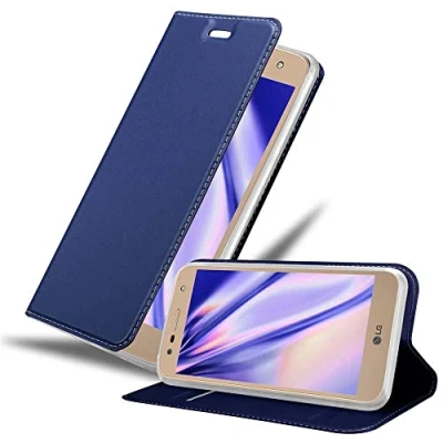 Abbildung von Cadorabo Hülle kompatibel mit LG X Power 2 aus Premium Kunst Leder Flip Klappbare Stoßfeste Magnetische [Standfunktion] [Kartenfächern] Cover für Tasche in Blau
