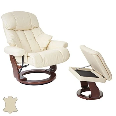 Abbildung von Robas Lund Relaxsessel Calgary XXL mit Hocker, bis 180 kg belastbar, Echtleder creme, Gestell Holz walnuss