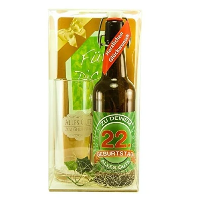 Abbildung von Bier Geschenk zum 22.Geburtstag Geburtstagsgeschenk zweiundzwanzigster Geburtstag Geschenkset 22.