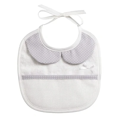 Abbildung von Filet Baby Lätzchen aus Weichem Weißem Frottee und Taubengrauem Kragen, Aida Tasche zum Besticken, Schützt vor Füttern, Spucken Einspeicheln, 100% Made in Italy, Farbe Grau