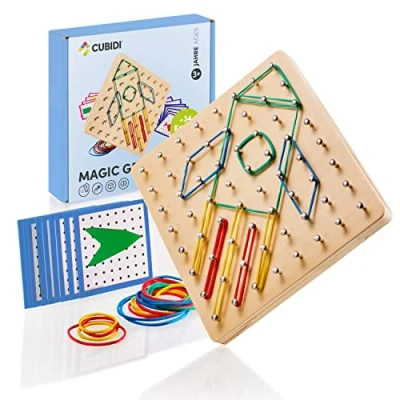 Abbildung von CUBIDI® Kreatives Montessori Holzpuzzle Geoboard Für Unzählige Spannende FigurenLernspielzeug das Räumliches Denken FördertMotorikspielzeug, Geschenkidee Junge Und Mädchen Ab 3 4 5 Jahren