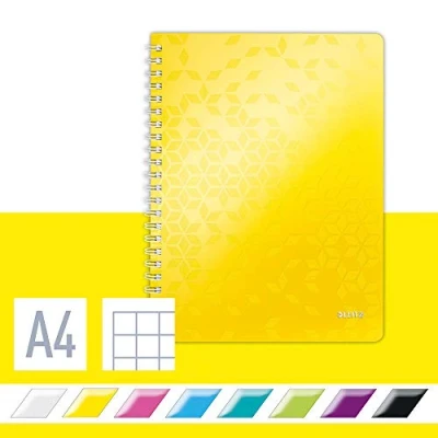 Abbildung von Leitz WOW Collegeblock in A4 Format, 80 Blatt, Kariert, Elfenbeinfarbiges Papier (80 g/m2), Spiralbindung, Gelb, WOW, 46380016