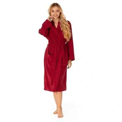 Abbildung von Bademantel Damen 100% Baumwolle (350g/m²) OEKO TEX® Zertifiziert Morgenmantel mit Kapuze, 2 Taschen, Gürtel Burgunderrot XS