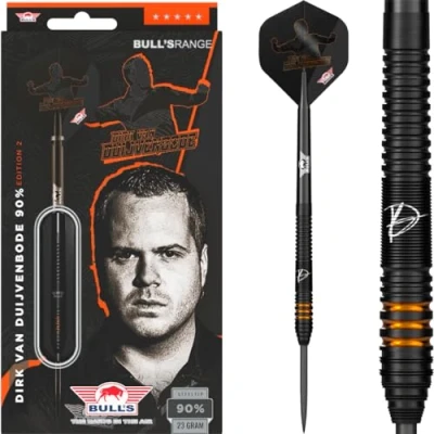Abbildung von BULL&#039;S Dirk Van Duijvenbode 90% Tungsten Darts Elite Performance Steeltip Set mit Phantom Grip, Dual Coatings, und Signature Details für professionelle Dartspieler 23 Gramm