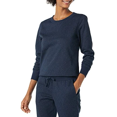 Abbildung von Amazon Essentials Damen Sweatshirt aus French Terry Fleece mit Rundhalsausschnitt (Erhältlich in Übergröße), Marineblau Gepard, XXL