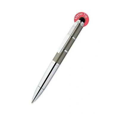 Abbildung von ONLINE Drehkugelschreiber und Eingeabestift in einem, mit Metallclip, D1 Standardmine, Piccolo Stylus Metallic Grey, 2in1 Mini Kuli fürs Portemonnaie, blauschreibend, Tip für Touchscreens