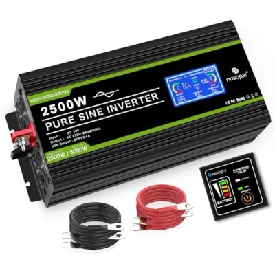 Abbildung von NOVOPAL 2500W Kfz Wechselrichter Spannungswandler 12v 230v Reiner Sinus mit LCD Display und USB Anschluss + 2AC Steckdosen Ausgang 5m Fernbedienung