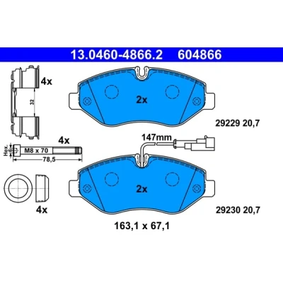 Abbildung von ATE 13.0460 4866.2 Bremsbelagsatz inkl. Verschleißwarnkontakt NISSAN: NT400 Cabstar, Cabstar