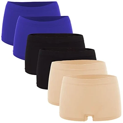 Abbildung von Fabio Farini Damen Panties 6er Pack Hipsters Boxershorts nahtlos, Seamless aus weichem Microfaser Gewebe 2X Royalblau/2x Schwarz/2x Apricot XS (34)