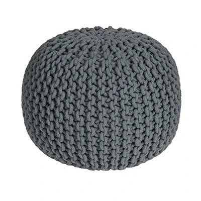 Abbildung von HOMESCAPES Pouf Strickpouf rundes Bodenkissen, Sitzpouf 35 x 40 cm, gepolsterter Sitzhocker, Sitzpuff/Puff mit grob gestricktem Bezug aus 100% Baumwolle, Strickpuff, grau