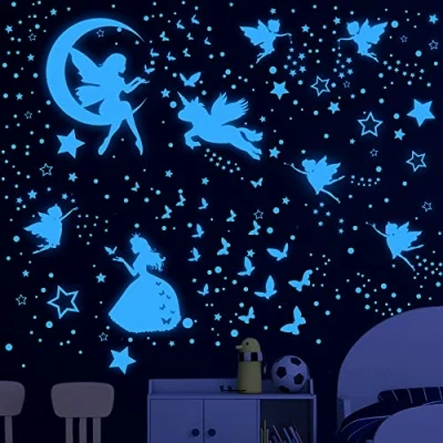 Abbildung von Leuchtsterne Kinderzimmer Leuchtsticker Einhorn Wandsticker MäDchen Sternenhimmel Leuchtend Aufkleber Selbstklebend Fluoreszierend Wandtattoo für Kinder Babyzimmer Schlafzimmer Wohnzimmer Wanddeko