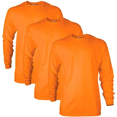 Abbildung von Gildan Unisex Langärmliges T shirt aus Ultra baumwolle, Stil G2400 Shirt, Safety Orange (3er pack), L