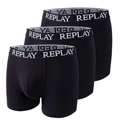 Abbildung von Replay Boxer Style Basic CUFF LOGO 3 PACK Panties, Herren, Größe: Small, Black