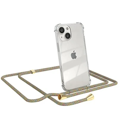 Abbildung von EAZY CASE Handykette kompatibel mit iPhone 13 Mini Handyhülle Umhängeband, Handykordel Schutzhülle, Silikonhülle, Hülle Band, Stylische Kette für Smartphone, Rainbow