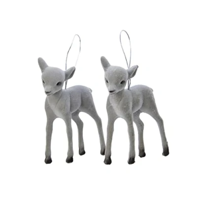 Abbildung von Kaemingk Christbaumschmuck Kunststoff 10cm x 2 Stück Rehkitz Rentiere Samt bruchsicher grau