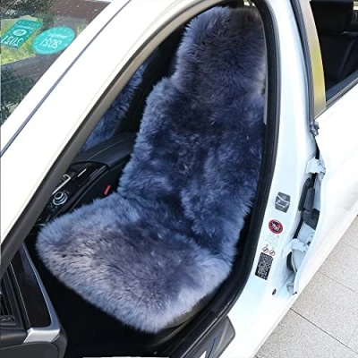 Abbildung von Altlue Autositzbezüge Lammfell Autositzbezug Autositz Sitzbezug Für Auto Sitzauflage Fell Vordersitze Universal (Blau Grau, einteilig)