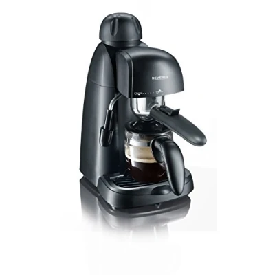 Abbildung von SEVERIN Espressomaschine, kleine Kaffeemaschine für bis zu 4 Tassen Espresso, mit Milchschäumer Kaffee Milch Spezialitäten, ideal Singles, schwarz, KA 5978