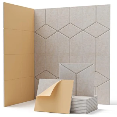 Abbildung von Soundsbay Akustikplatten Selbstklebend 12 Stück, Schallabsorber, Schallschutz, Schalldämmung Wand tür Decken, Akustikpaneele für Akustische Behandlung und Wanddekoration 30x26x0.9cm (Beige)