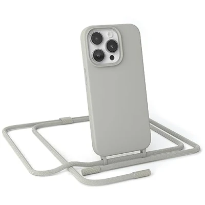 Abbildung von EAZY CASE Handykette Silikon Premium kompatibel mit iPhone 14 Pro Handyhülle Umhängeband, Handykordel Schutzhülle, Silikonhülle, Hülle Band, Kette für Smartphone, Taupe