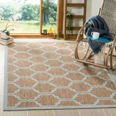 Abbildung von SAFAVIEH Geometrisch Teppich für Wohnzimmer, Esszimmer, Schlafzimmer Courtyard Collection, Kurzer Flor, Braun und Aqua, 160 X 231 cm